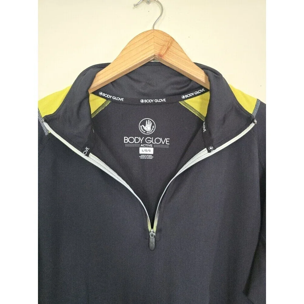 Body Glove Mens Large Quater Zip Athletic Pullover Shirt Black Stretch Active